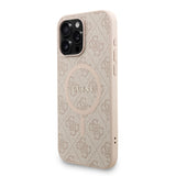 Apple iPhone 15 Pro Max Kılıf Guess M-safe Şarj Özellikli Bilek Askı İpli Yazı Logolu Kapak Pembe