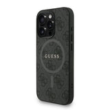 Apple iPhone 15 Pro Max Kılıf Guess M-safe Şarj Özellikli Bilek Askı İpli Yazı Logolu Kapak Siyah