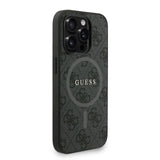 Apple iPhone 15 Pro Max Kılıf Guess M-safe Şarj Özellikli Bilek Askı İpli Yazı Logolu Kapak Siyah