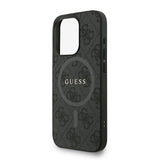 Apple iPhone 15 Pro Max Kılıf Guess M-safe Şarj Özellikli Bilek Askı İpli Yazı Logolu Kapak Siyah