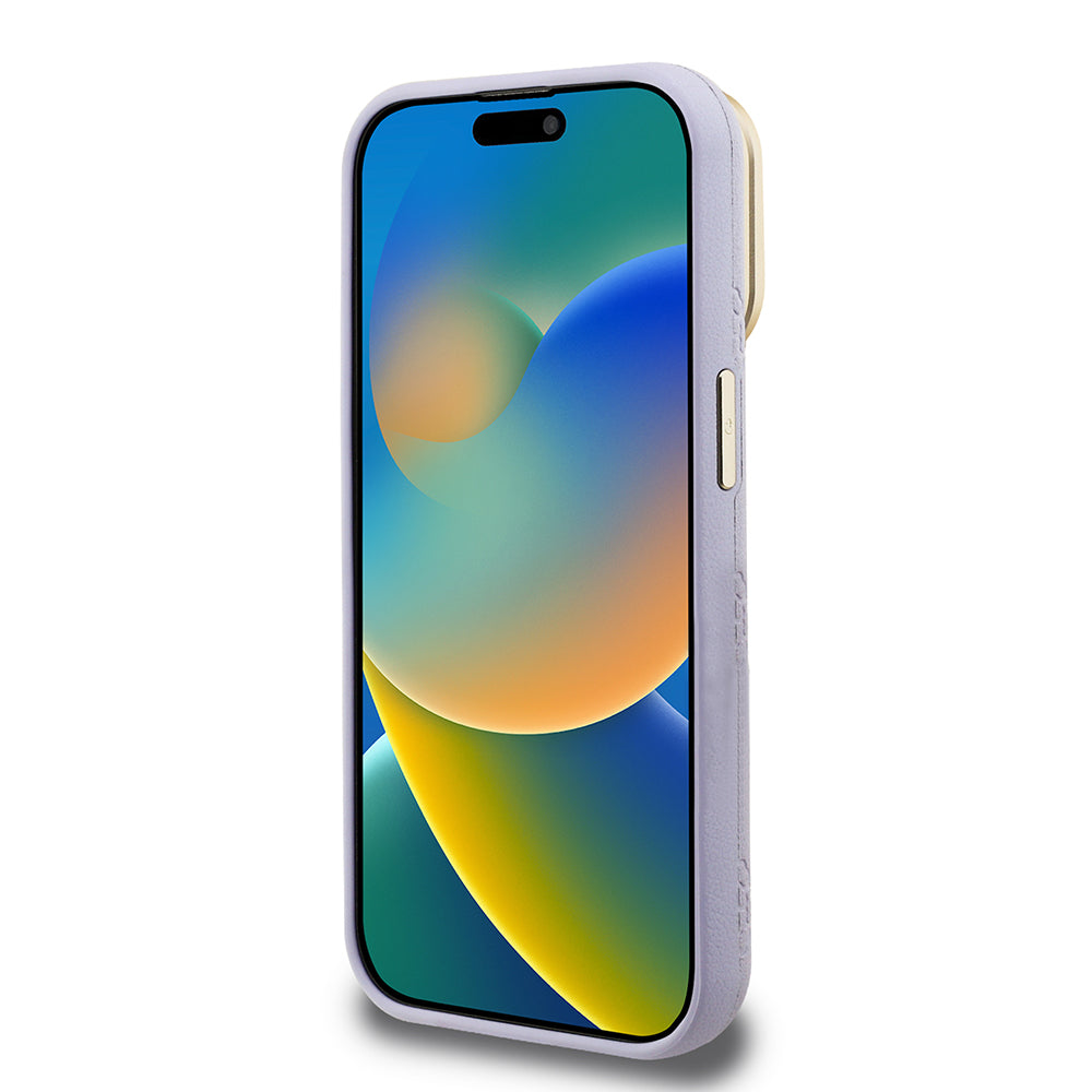 Apple iPhone 15 Pro Max Kılıf Guess M-safe Şarj Özellikli Kamera Standlı Peony Kapak PU Deri Mor