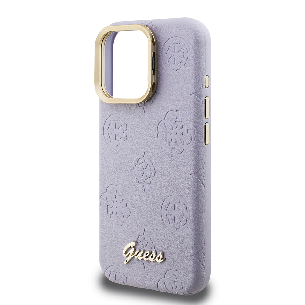 Apple iPhone 15 Pro Max Kılıf Guess M-safe Şarj Özellikli Kamera Standlı Peony Kapak PU Deri Mor