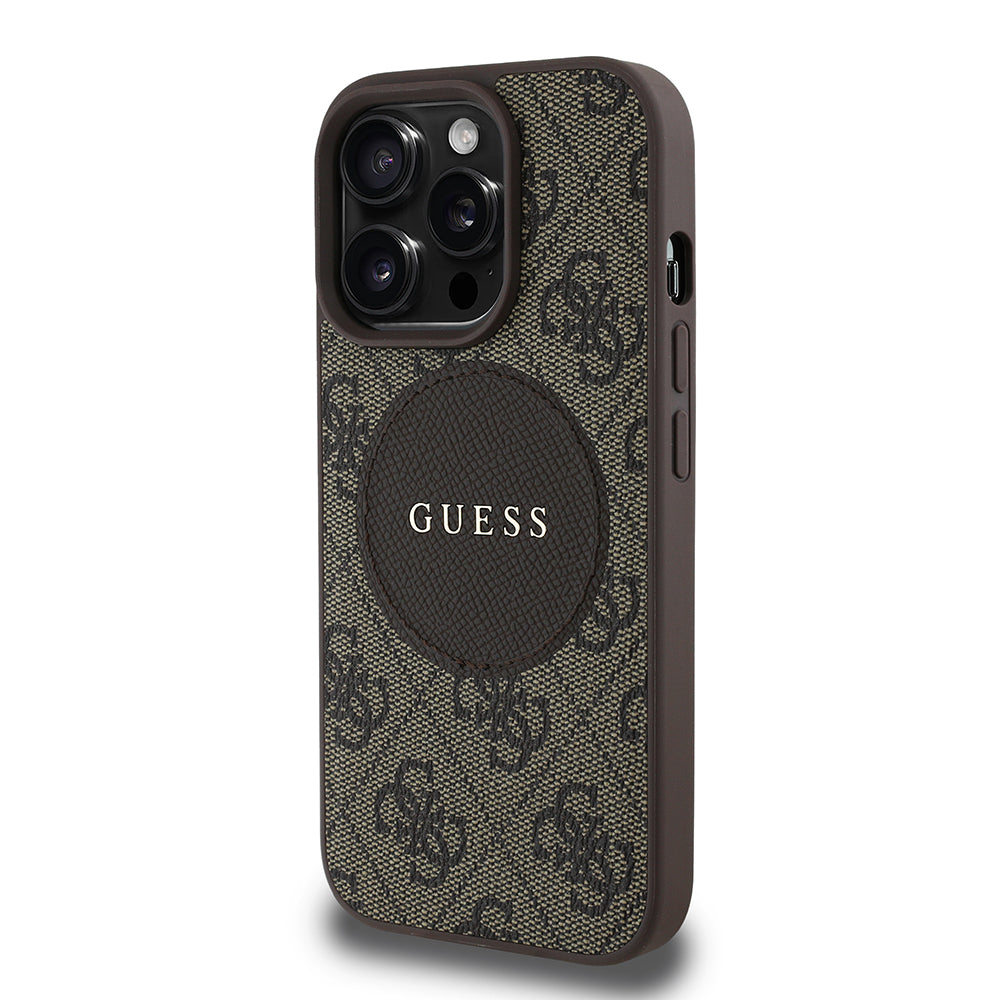 Apple iPhone 15 Pro Max Kılıf Guess Magsafe Şarj Özellikli Circle Classic Kapak Kahverengi