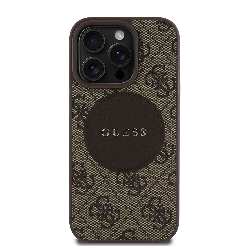 Apple iPhone 15 Pro Max Kılıf Guess Magsafe Şarj Özellikli Circle Classic Kapak Kahverengi