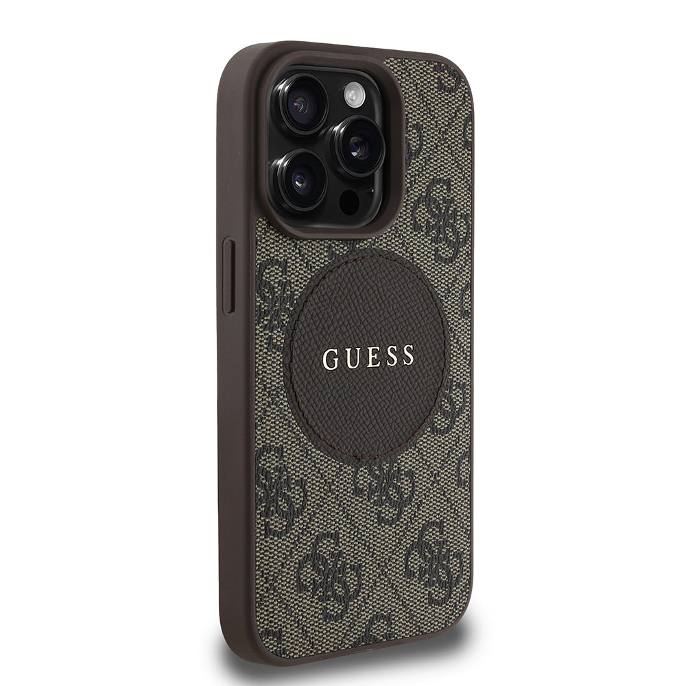 Apple iPhone 15 Pro Max Kılıf Guess Magsafe Şarj Özellikli Circle Classic Kapak Kahverengi