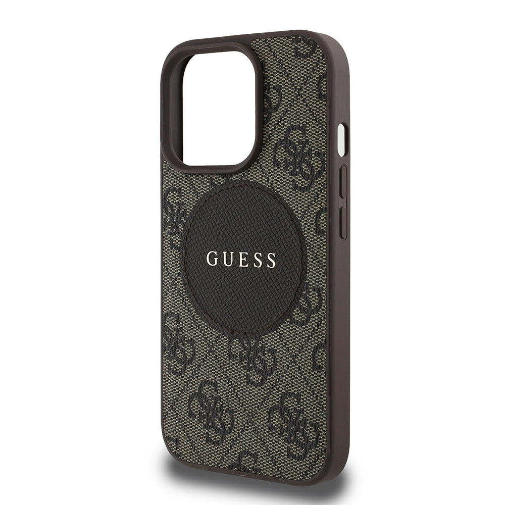 Apple iPhone 15 Pro Max Kılıf Guess Magsafe Şarj Özellikli Circle Classic Kapak Kahverengi