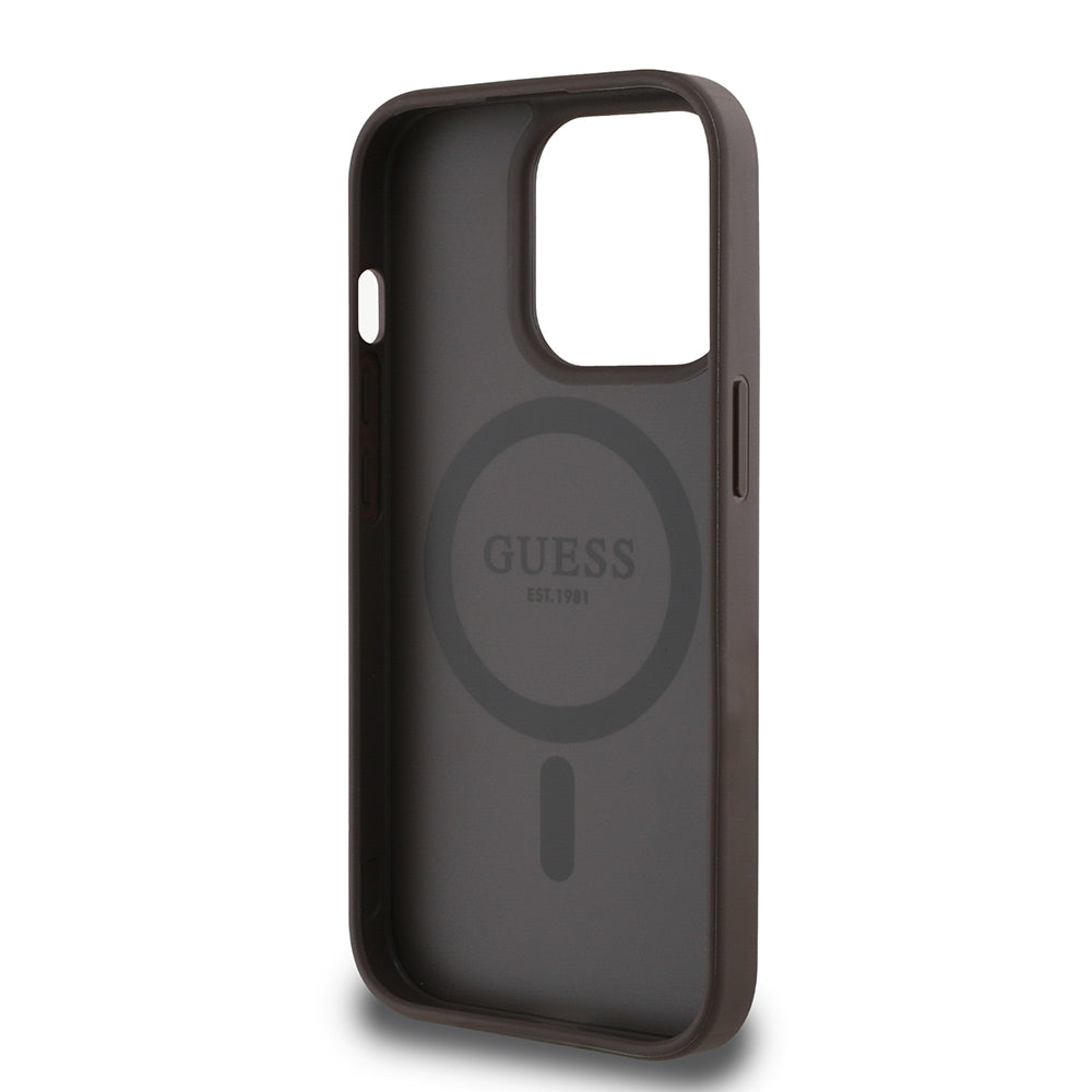 Apple iPhone 15 Pro Max Kılıf Guess Magsafe Şarj Özellikli Circle Classic Kapak Kahverengi