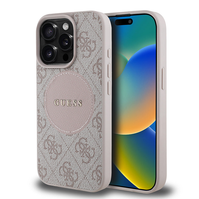 Apple iPhone 15 Pro Max Kılıf Guess Magsafe Şarj Özellikli Circle Classic Kapak Pembe