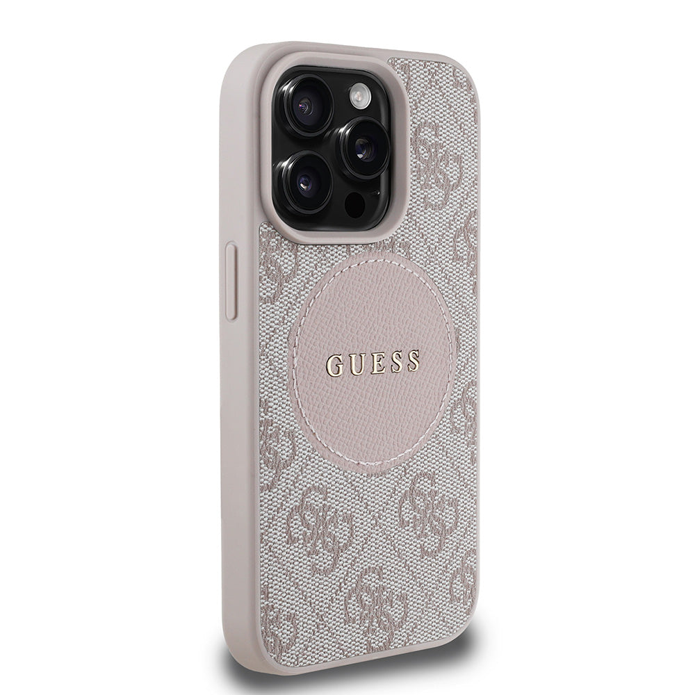 Apple iPhone 15 Pro Max Kılıf Guess Magsafe Şarj Özellikli Circle Classic Kapak Pembe