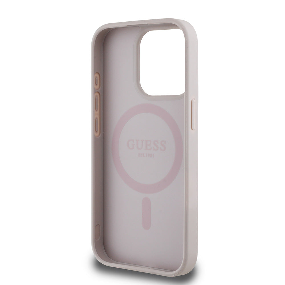 Apple iPhone 15 Pro Max Kılıf Guess Magsafe Şarj Özellikli Circle Classic Kapak Pembe