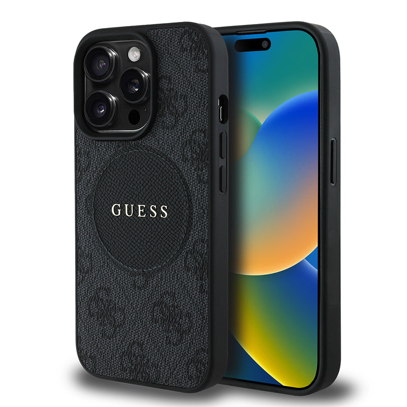 Apple iPhone 15 Pro Max Kılıf Guess Magsafe Şarj Özellikli Circle Classic Kapak Siyah