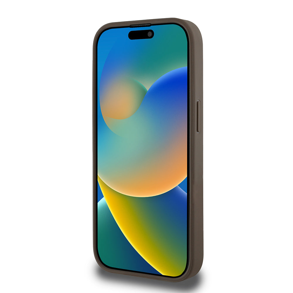 Apple iPhone 15 Pro Max Kılıf Guess Magsafe Şarj Özellikli Üçgen Logolu PU Deri Peony Kapak Kahverengi