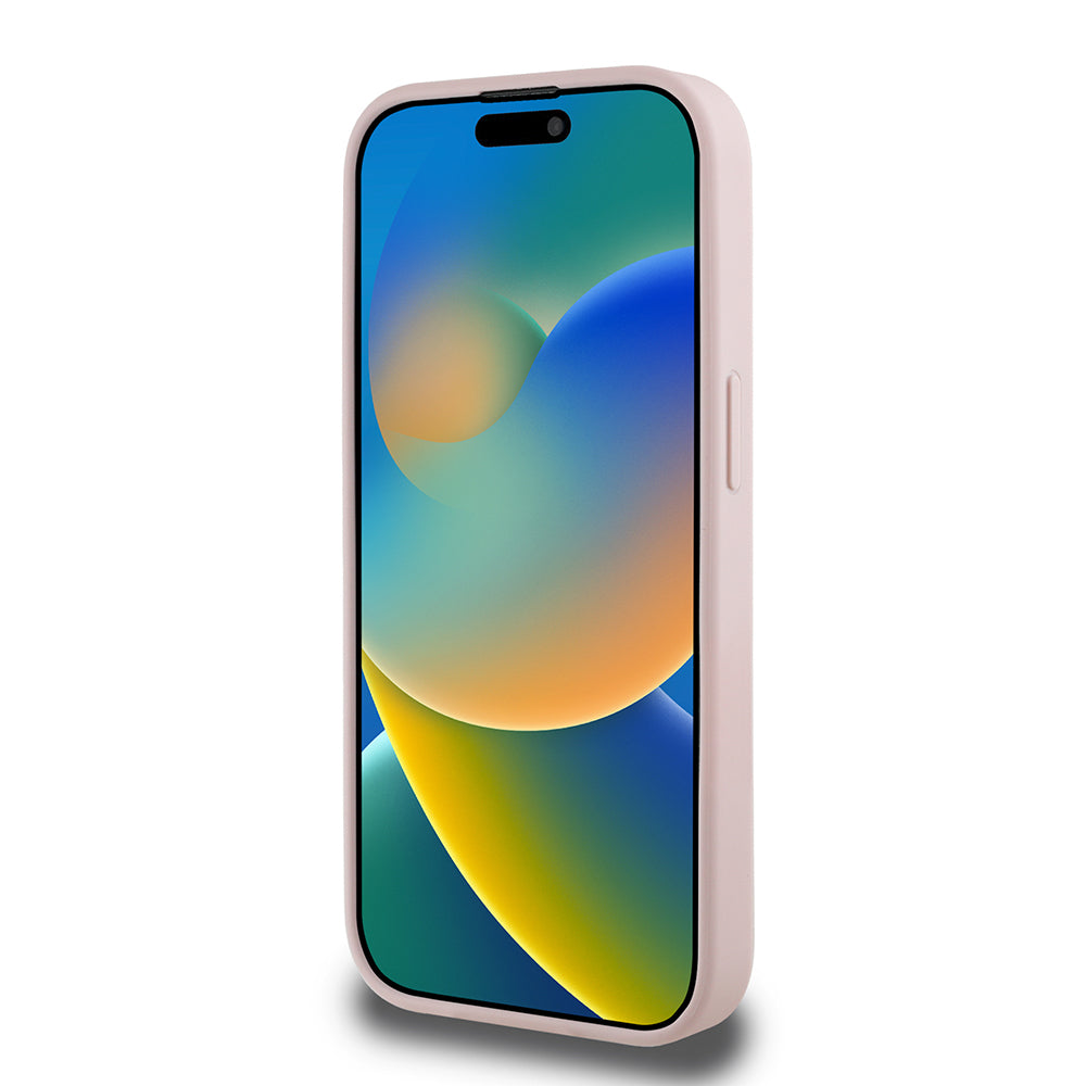 Apple iPhone 15 Pro Max Kılıf Guess Magsafe Şarj Özellikli Üçgen Logolu PU Deri Peony Kapak Pembe