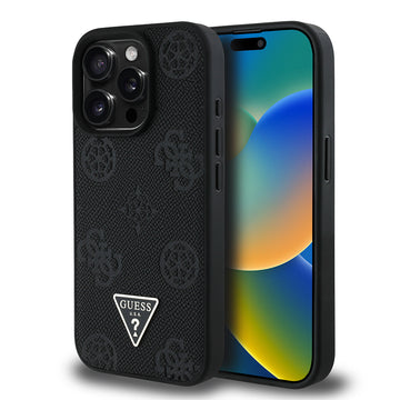 Apple iPhone 15 Pro Max Kılıf Guess Magsafe Şarj Özellikli Üçgen Logolu PU Deri Peony Kapak Siyah