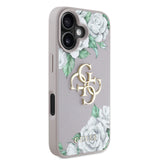 Apple iPhone 16 Kılıf Guess Beyaz Gül Baskılı Büyük Metal Logolu Kapak Gri