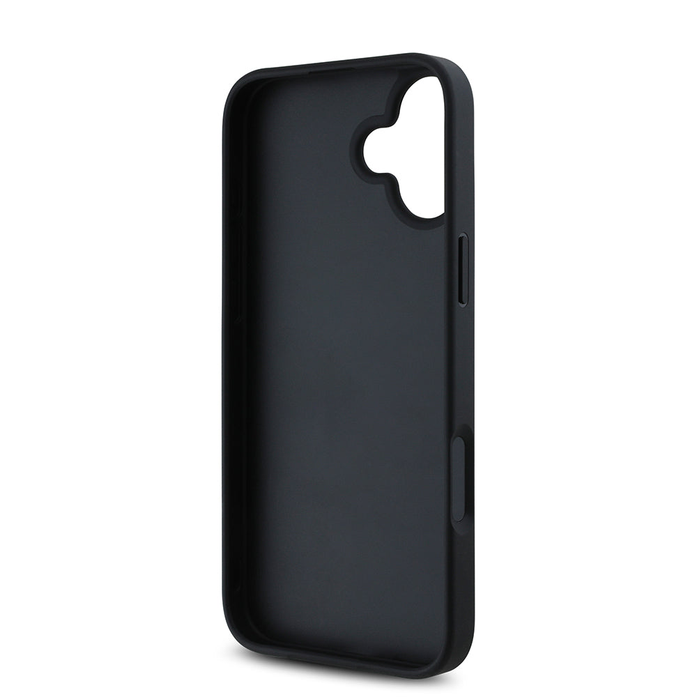 Apple iPhone 16 Kılıf Guess Beyaz Gül Baskılı Büyük Metal Logolu Kapak Siyah