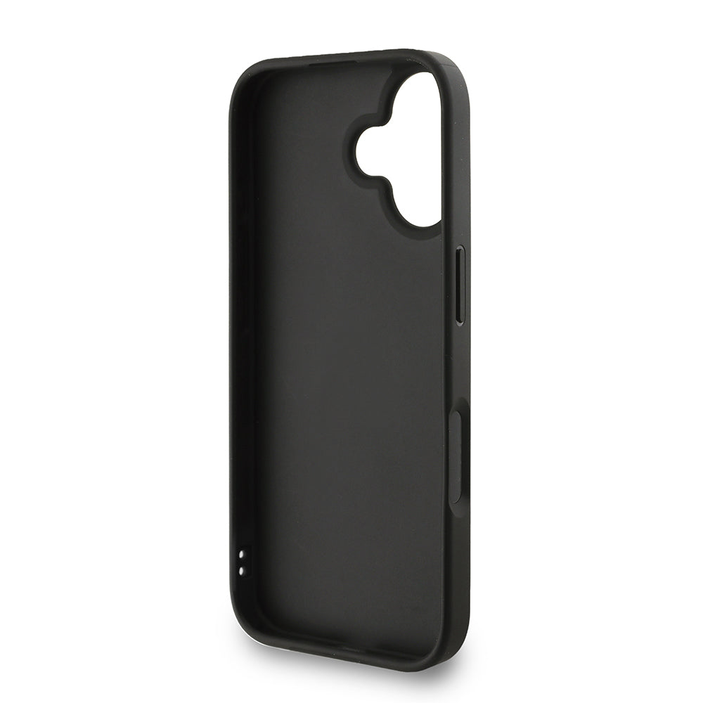 Apple iPhone 16 Kılıf Guess Bilek Askı İpli Kapak Metal Büyük 4G ve Yazı Logolu Siyah