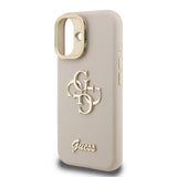 Apple iPhone 16 Kılıf Guess Kamera Standlı Grained Yazı Logolu Kapak Bej