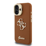 Apple iPhone 16 Kılıf Guess Kamera Standlı Grained Yazı Logolu Kapak Kahverengi