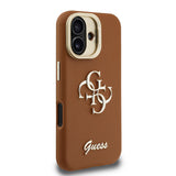 Apple iPhone 16 Kılıf Guess Kamera Standlı Grained Yazı Logolu Kapak Kahverengi