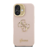 Apple iPhone 16 Kılıf Guess Kamera Standlı Grained Yazı Logolu Kapak Pembe