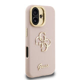 Apple iPhone 16 Kılıf Guess Kamera Standlı Grained Yazı Logolu Kapak Pembe