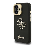 Apple iPhone 16 Kılıf Guess Kamera Standlı Grained Yazı Logolu Kapak Siyah
