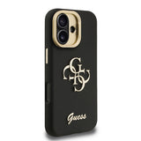 Apple iPhone 16 Kılıf Guess Kamera Standlı Grained Yazı Logolu Kapak Siyah