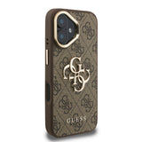 Apple iPhone 16 Kılıf Guess Kamera Standlı Kapak 4G Desenli Metal 4G Logolu Kahverengi