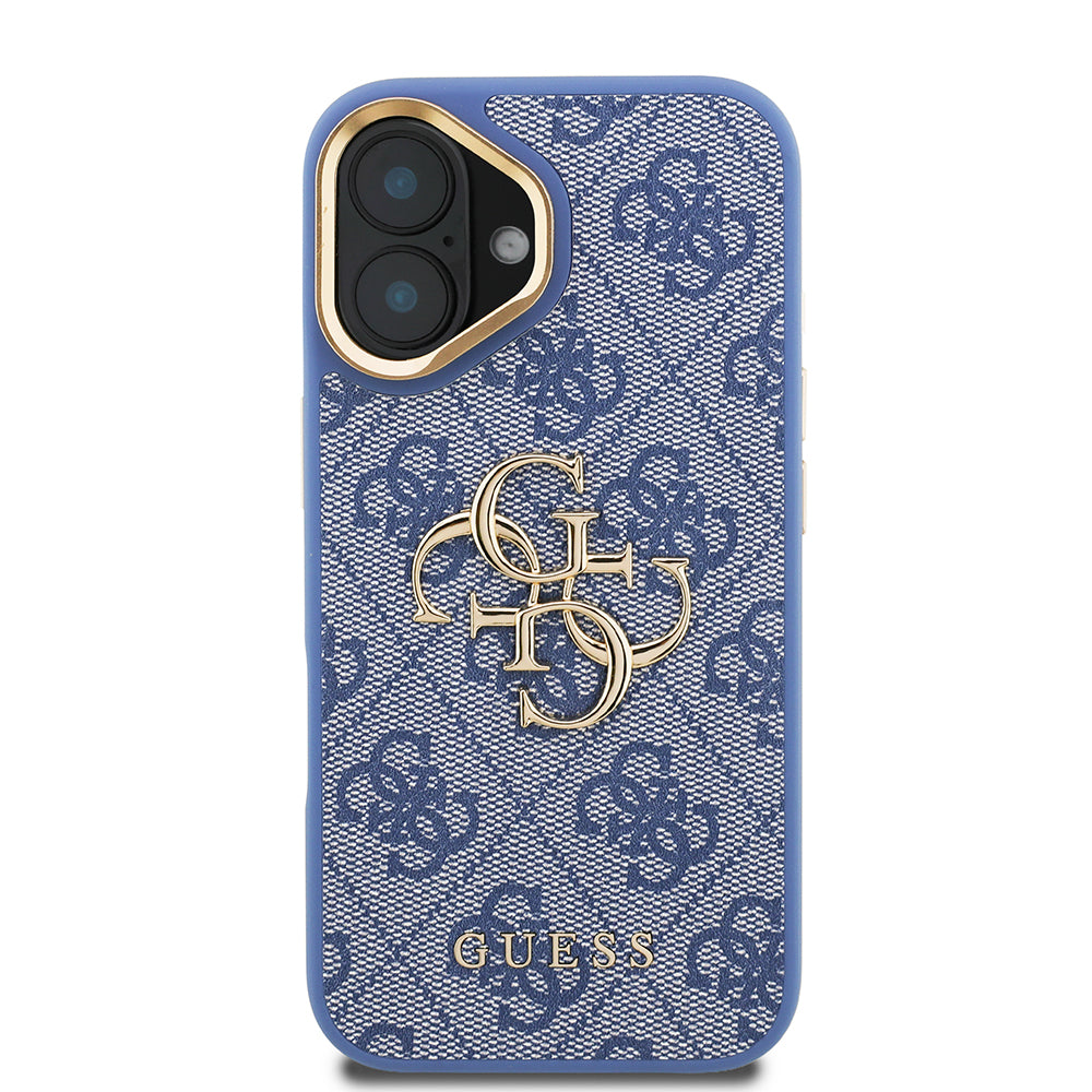 Apple iPhone 16 Kılıf Guess Kamera Standlı Kapak 4G Desenli Metal 4G Logolu Mavi