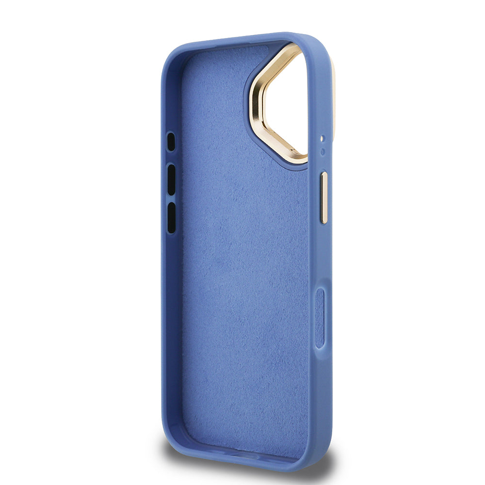 Apple iPhone 16 Kılıf Guess Kamera Standlı Kapak 4G Desenli Metal 4G Logolu Mavi