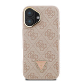 Apple iPhone 16 Kılıf Guess Kamera Standlı M-Safe Özellikli Kapak Üçgen Logo 4G Desenli Pembe