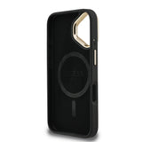 Apple iPhone 16 Kılıf Guess Kamera Standlı M-Safe Özellikli Kapak Üçgen Logo 4G Desenli Siyah