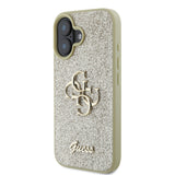 Apple iPhone 16 Kılıf Guess 4G Büyük Metal Logolu Glitter Kapak Gold