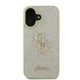 Apple iPhone 16 Kılıf Guess 4G Büyük Metal Logolu Glitter Kapak Gold