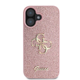 Apple iPhone 16 Kılıf Guess 4G Büyük Metal Logolu Glitter Kapak Pembe