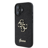 Apple iPhone 16 Kılıf Guess 4G Büyük Metal Logolu Glitter Kapak Siyah