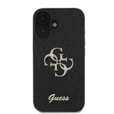 Apple iPhone 16 Kılıf Guess 4G Büyük Metal Logolu Glitter Kapak Siyah