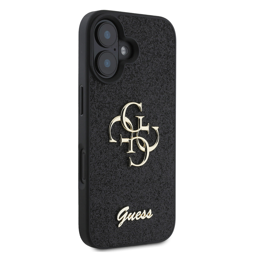 Apple iPhone 16 Kılıf Guess 4G Büyük Metal Logolu Glitter Kapak Siyah