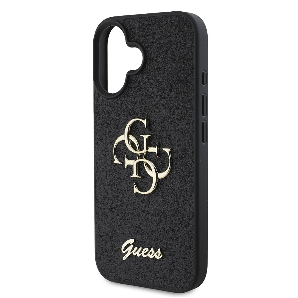 Apple iPhone 16 Kılıf Guess 4G Büyük Metal Logolu Glitter Kapak Siyah