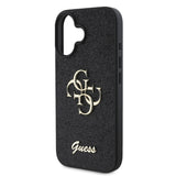 Apple iPhone 16 Kılıf Guess 4G Büyük Metal Logolu Glitter Kapak Siyah