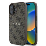 Apple iPhone 16 Kılıf Guess Magsafe Şarj Özellikli 4G Desenli Yazı Logolu Kapak Kahverengi
