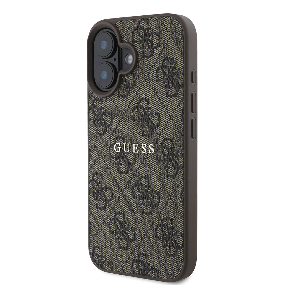 Apple iPhone 16 Kılıf Guess Magsafe Şarj Özellikli 4G Desenli Yazı Logolu Kapak Kahverengi
