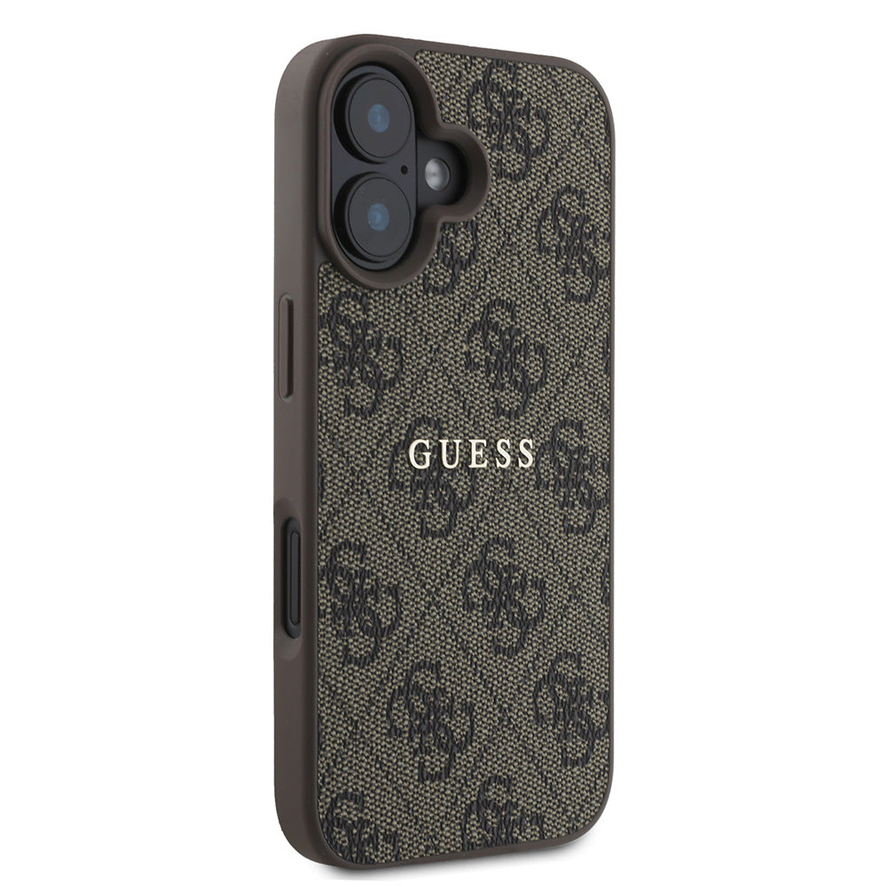 Apple iPhone 16 Kılıf Guess Magsafe Şarj Özellikli 4G Desenli Yazı Logolu Kapak Kahverengi