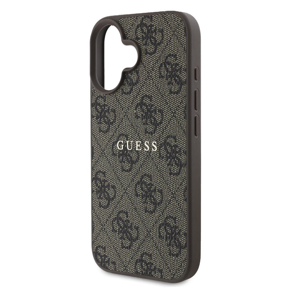 Apple iPhone 16 Kılıf Guess Magsafe Şarj Özellikli 4G Desenli Yazı Logolu Kapak Kahverengi