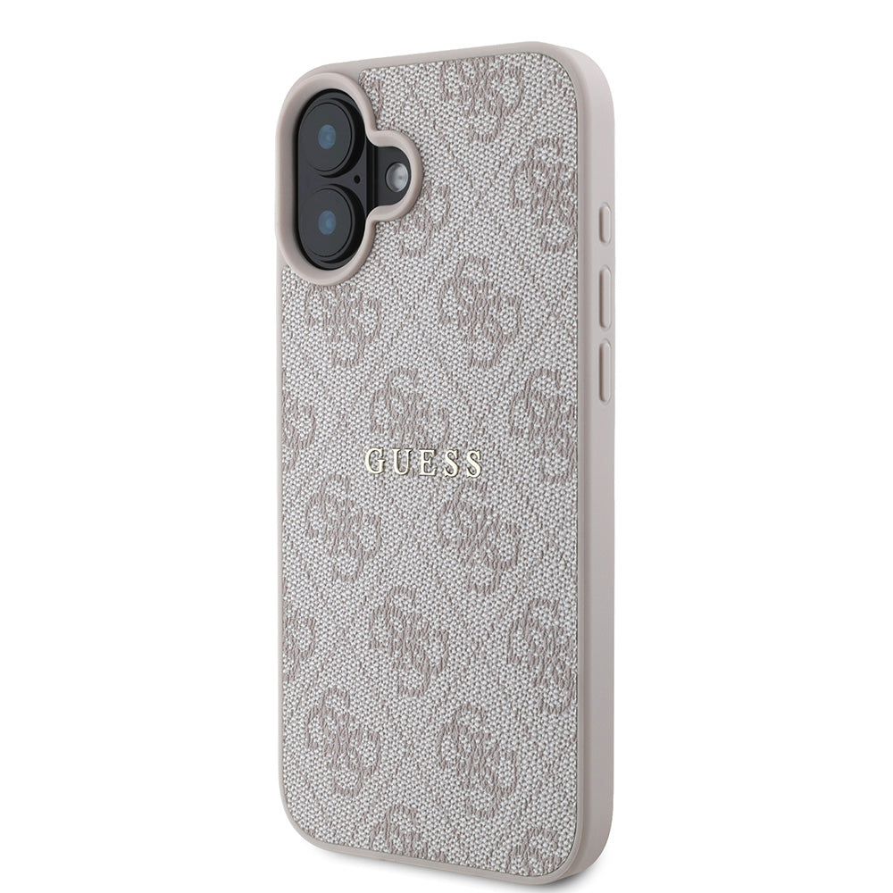 Apple iPhone 16 Kılıf Guess Magsafe Şarj Özellikli 4G Desenli Yazı Logolu Kapak Pembe