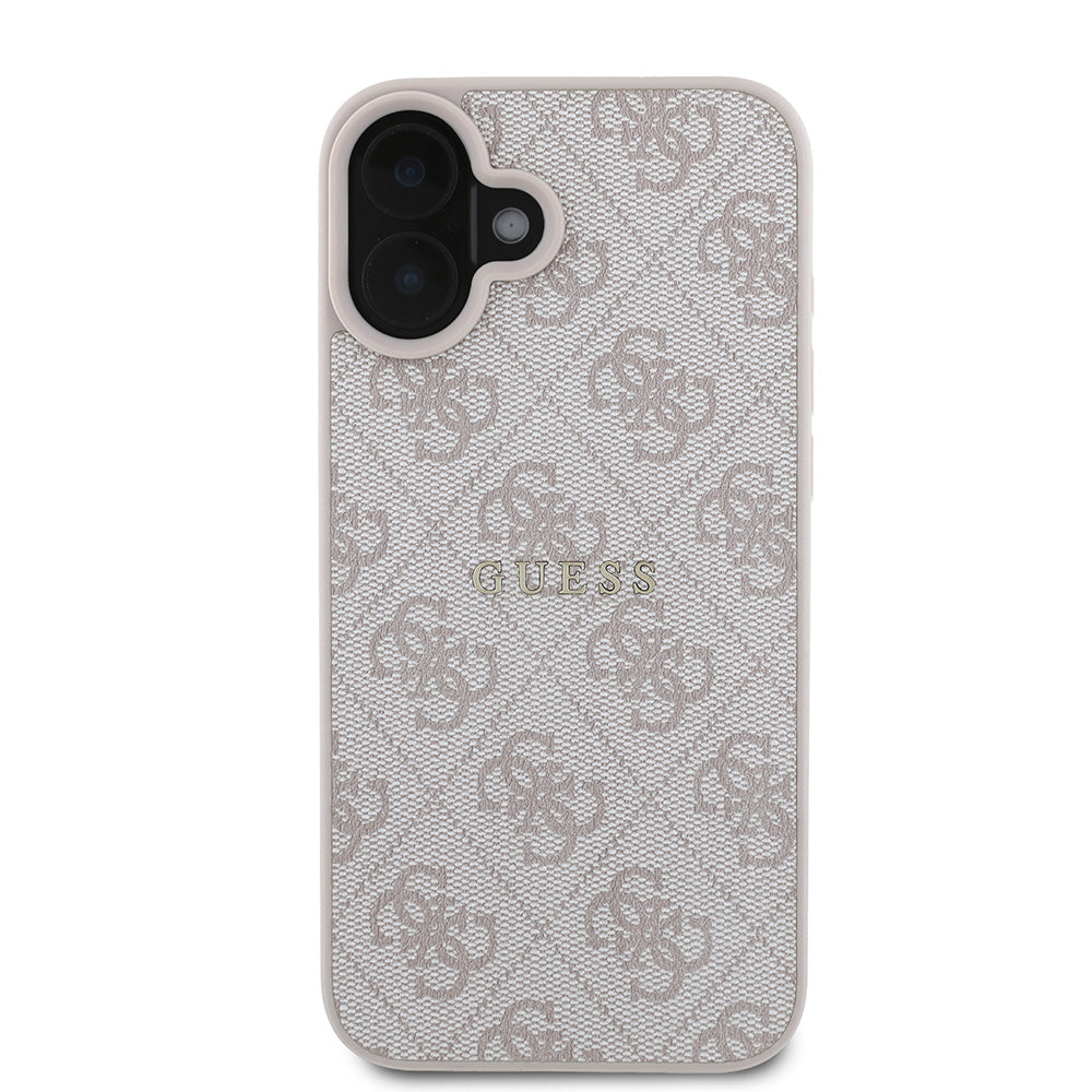 Apple iPhone 16 Kılıf Guess Magsafe Şarj Özellikli 4G Desenli Yazı Logolu Kapak Pembe