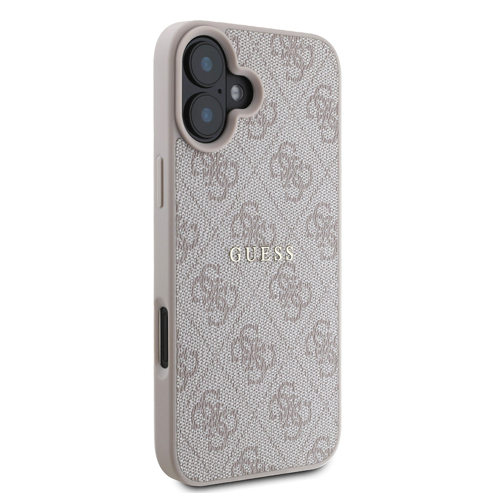 Apple iPhone 16 Kılıf Guess Magsafe Şarj Özellikli 4G Desenli Yazı Logolu Kapak Pembe