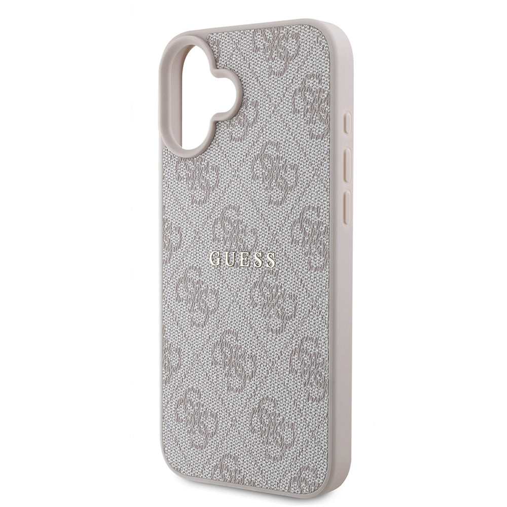Apple iPhone 16 Kılıf Guess Magsafe Şarj Özellikli 4G Desenli Yazı Logolu Kapak Pembe