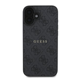 Apple iPhone 16 Kılıf Guess Magsafe Şarj Özellikli 4G Desenli Yazı Logolu Kapak Siyah